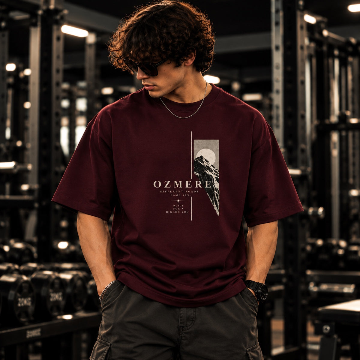 OZMERE Paralel — Terry Tee — Maroon — Front View