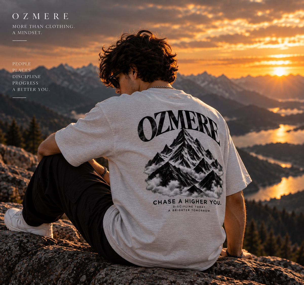 OZMERE Mountain Within — Graphic Tee — Grey — Angled View