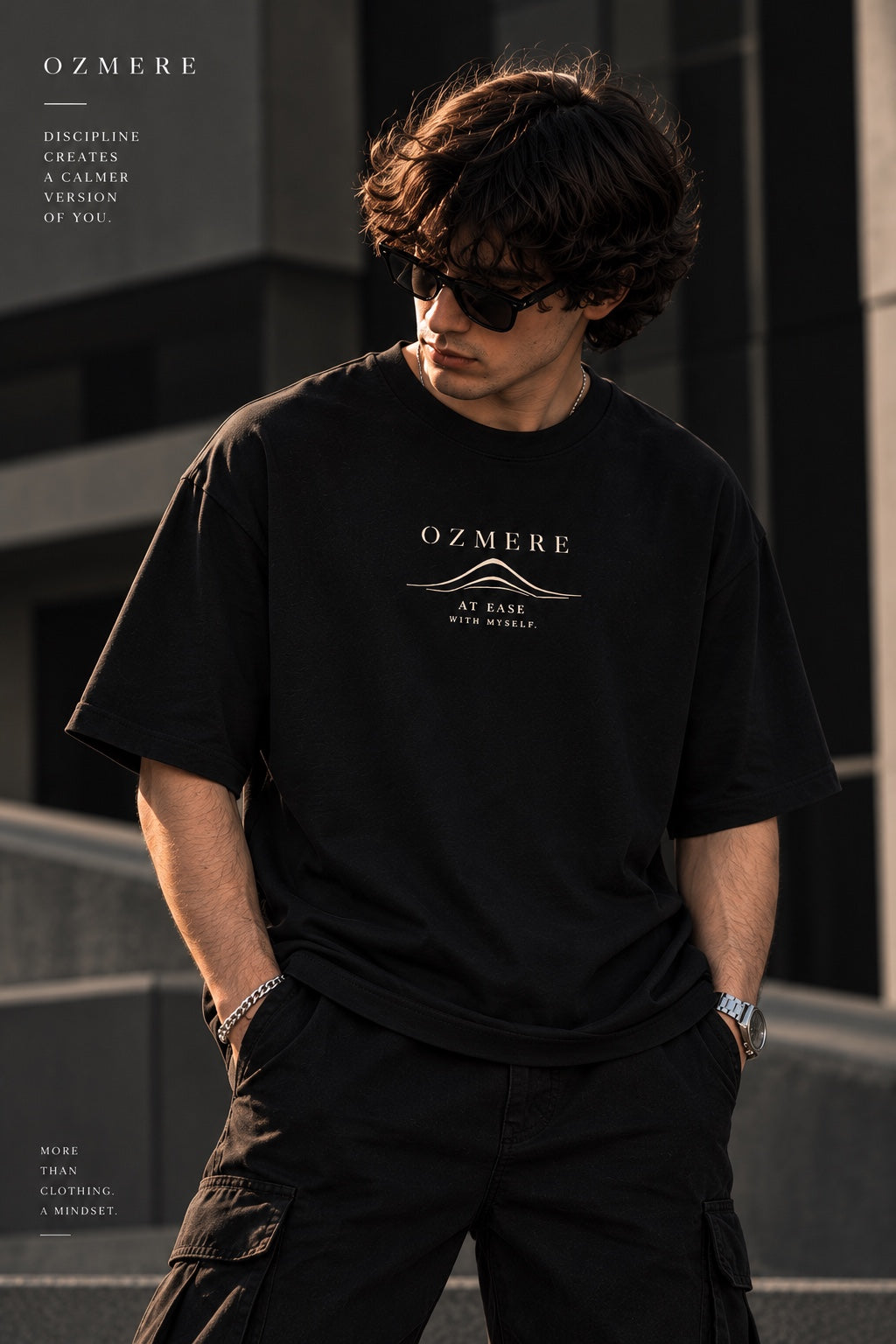OZMERE At Ease — Terry Tee — Black — Front View