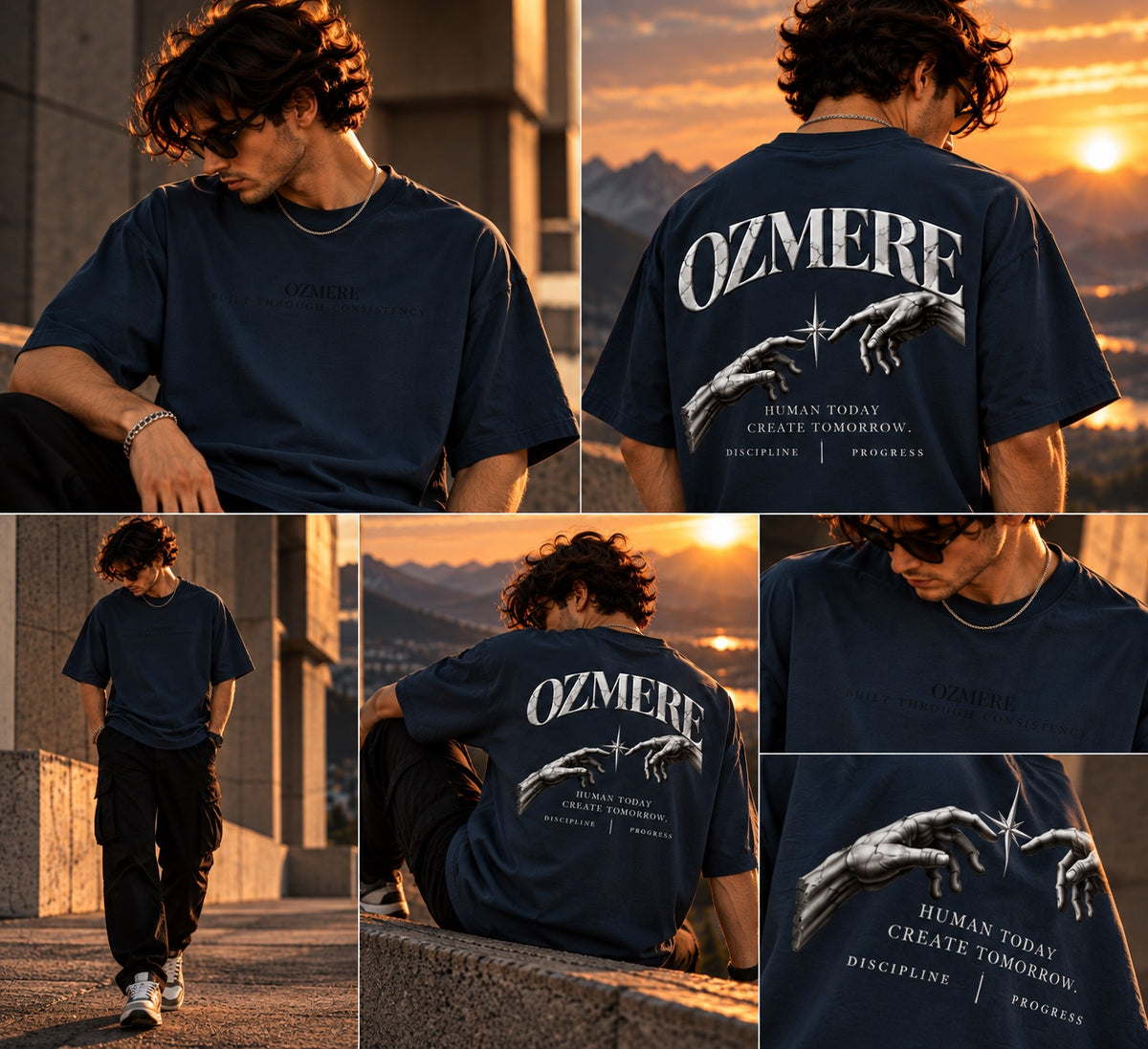 OZMERE Human Tomorrow — Graphic Tee — Navy Blue — Lifestyle View