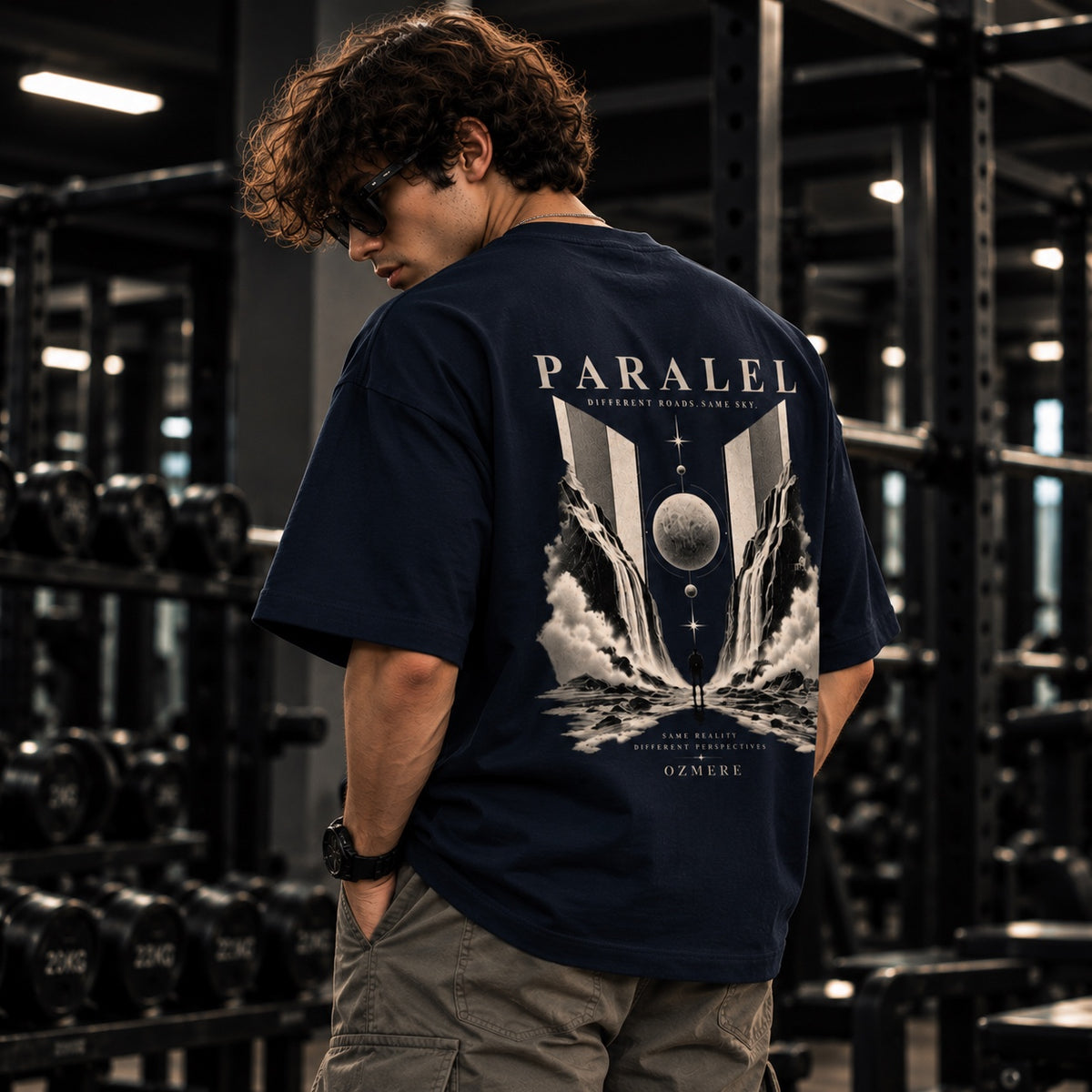 OZMERE Paralel — Terry Tee — Navy Blue — Angled View