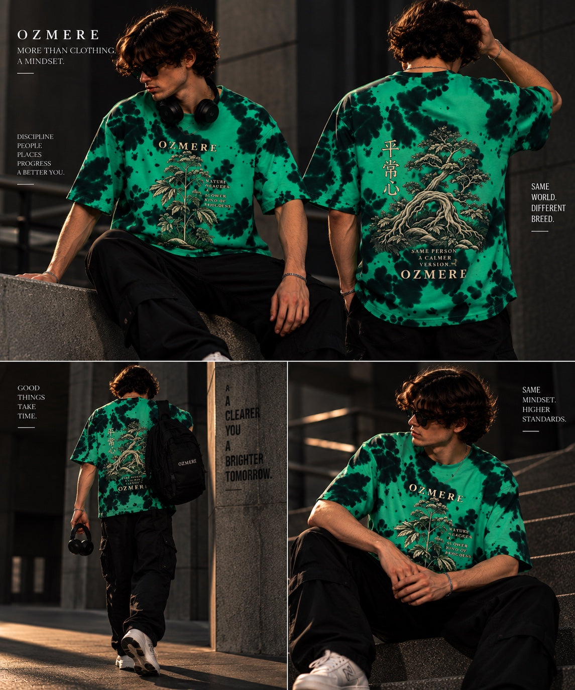 OZMERE Nature Teaches — Tie Dye Tee — Front and Back Lifestyle View