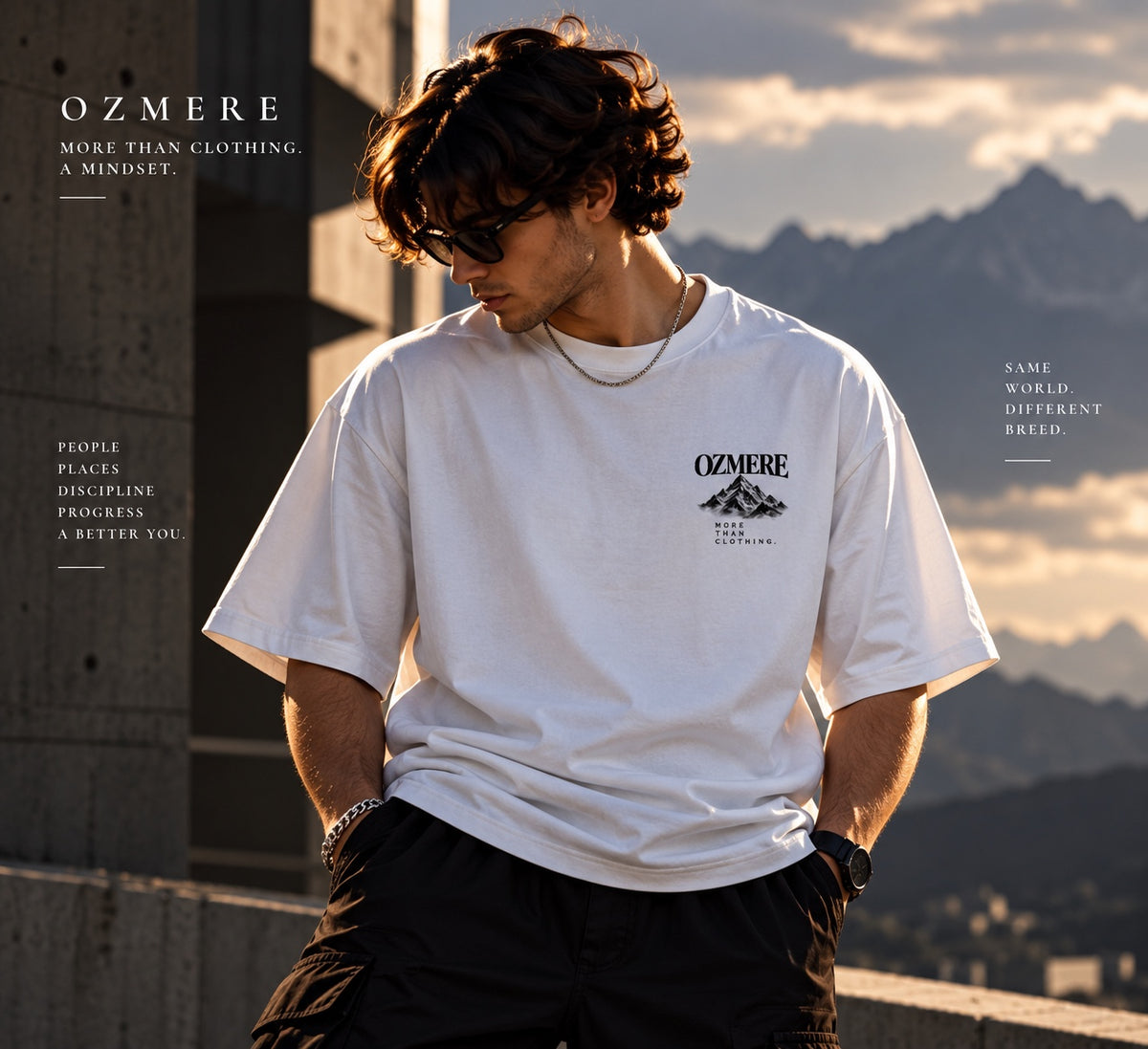 OZMERE Mountain Within — Graphic Tee — White — Front View