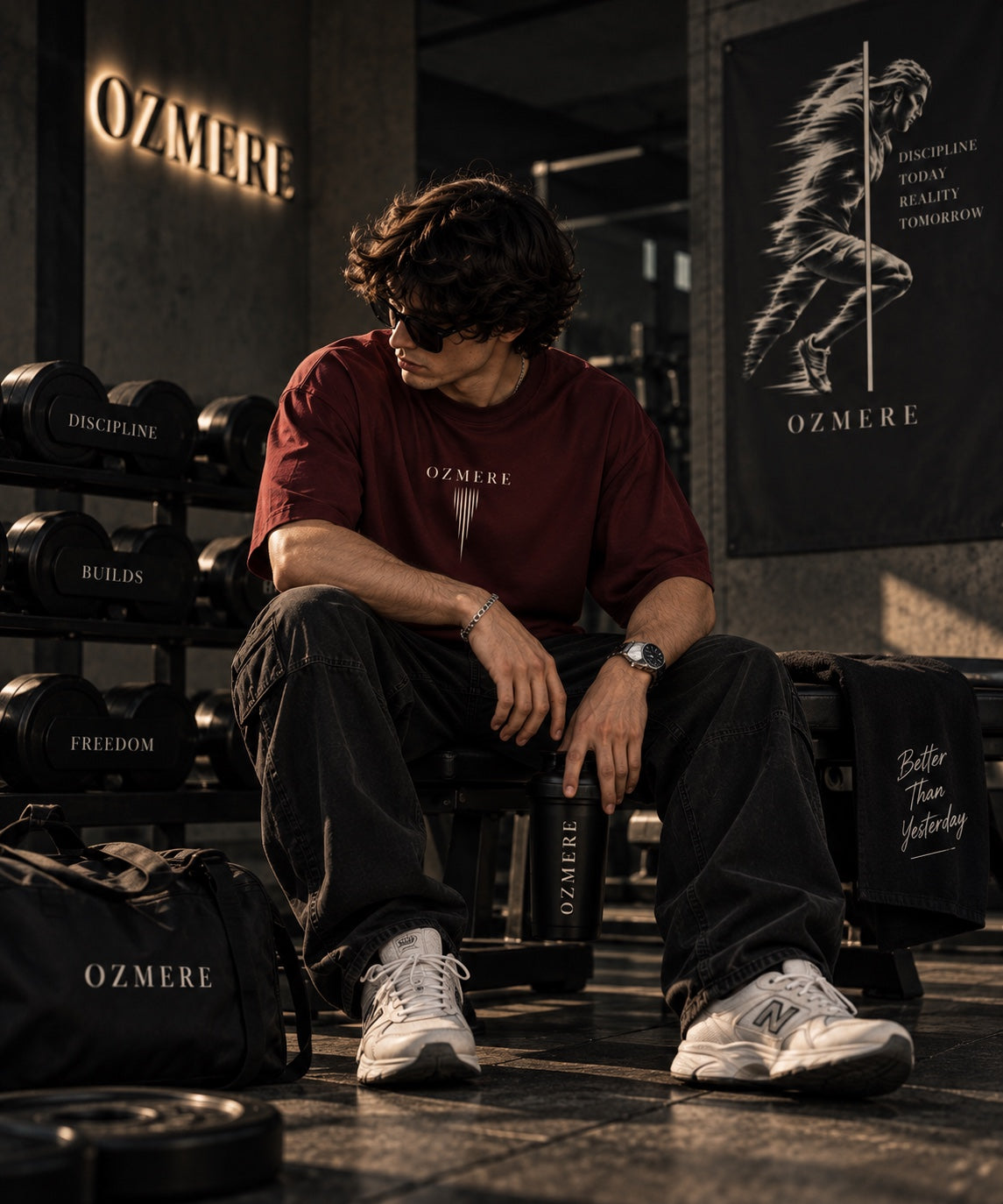 OZMERE Momentum — Terry Tee — Maroon — Lifestyle View