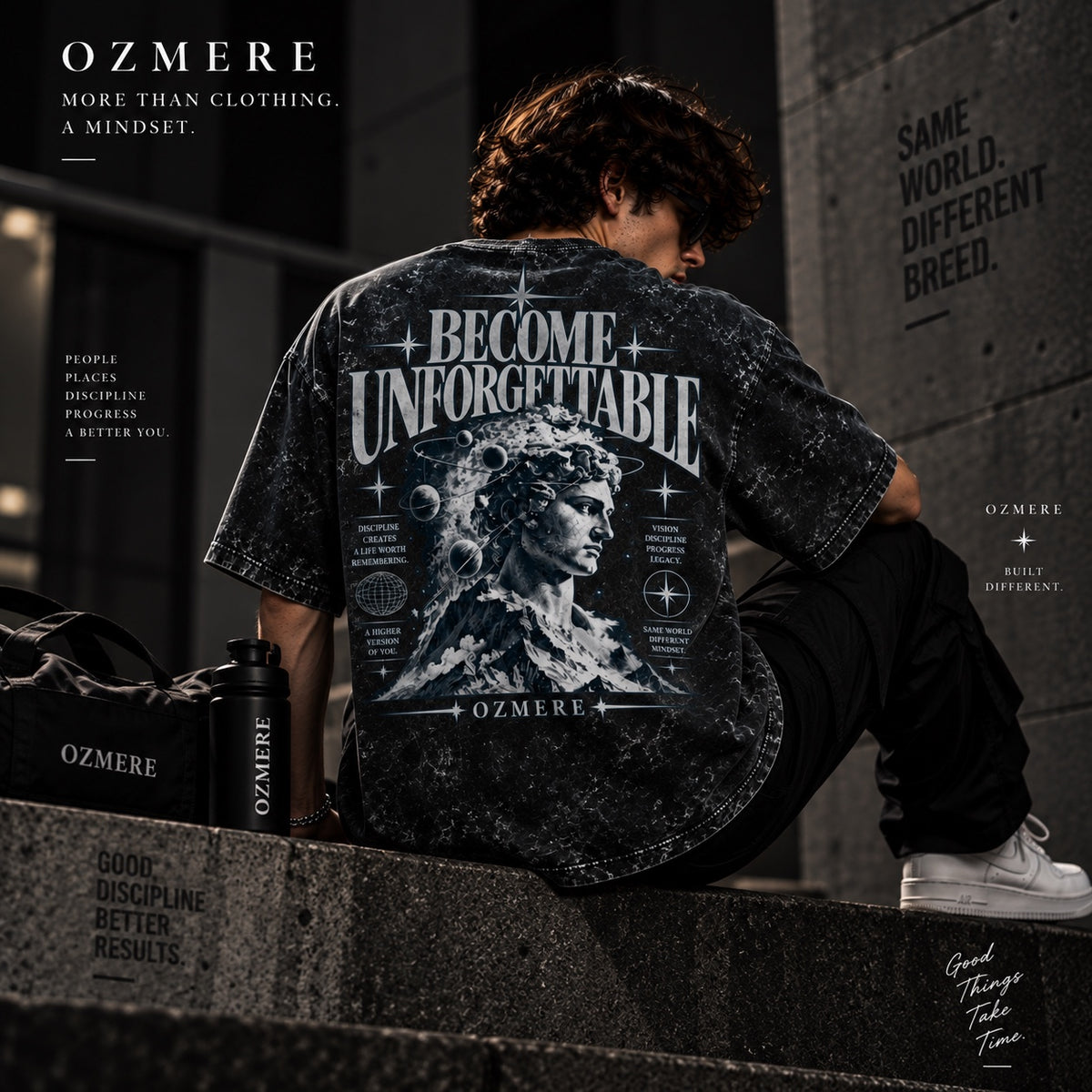 OZMERE Become Unforgettable Acid Wash — Black — Back View