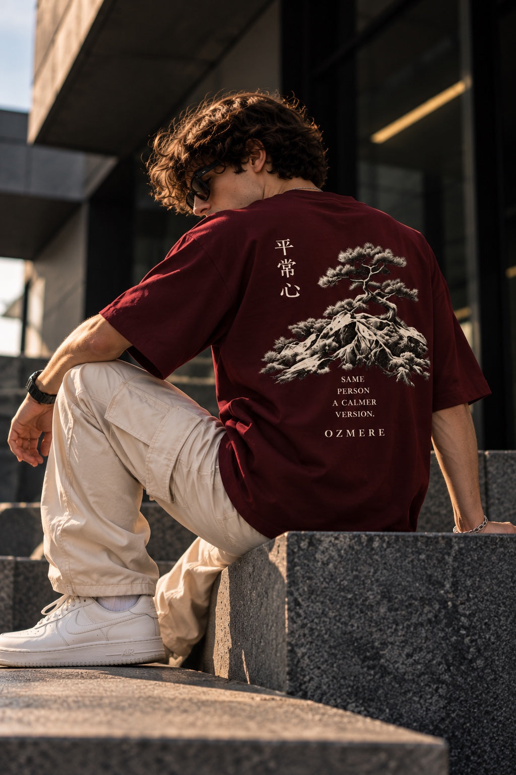 OZMERE At Ease — Terry Tee — Maroon — Angled View