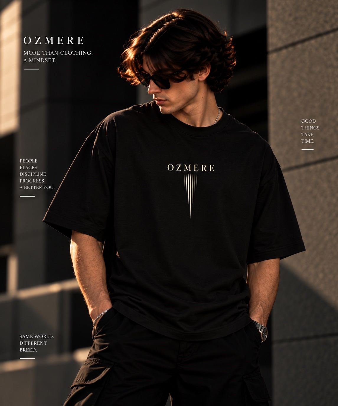 OZMERE Momentum — Terry Tee — Black — Front View