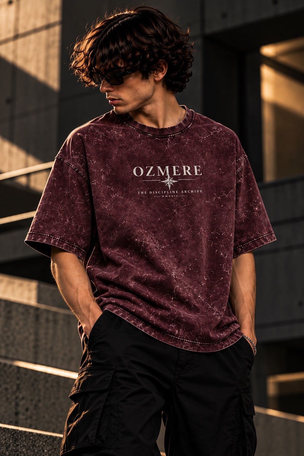 Maroon Acid Wash — The Discipline Archive — Angled Model View